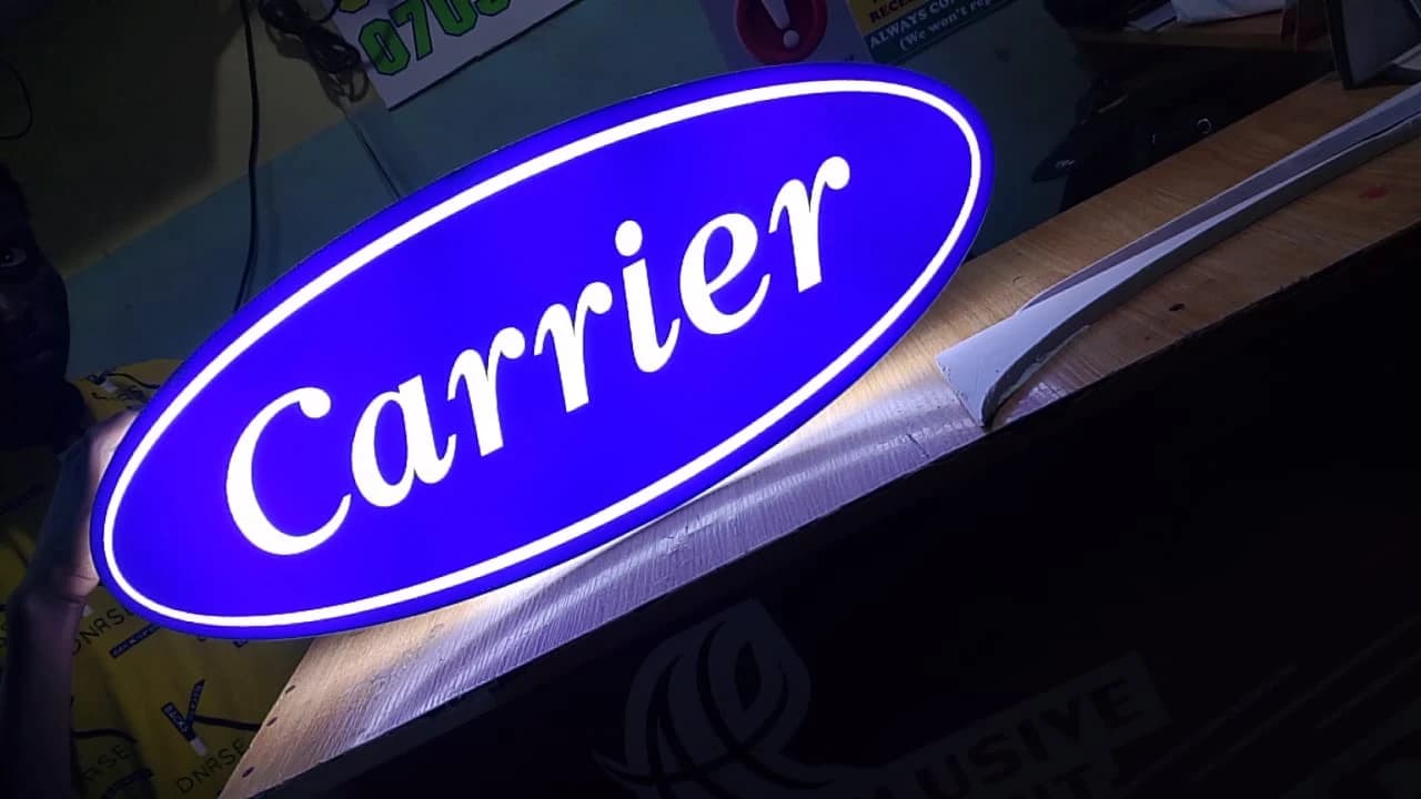 Carrier illuminated oval lightbox commercial signage